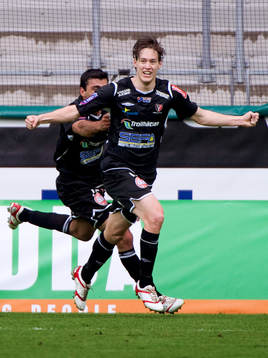 Victor Sköld, Trollhättan, gör 0-1. Jubel
