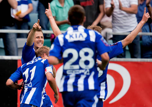 Tobias Hysén, Göteborg, gör 1-0. Jubel