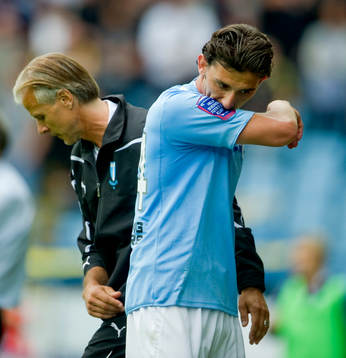Roland Nilsson, tränare Malmö och målskytten Agon Mehmeti