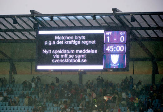 Pga regnet avbröts matchen. Regn, oväder