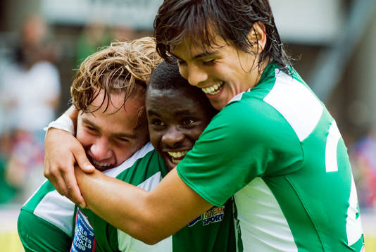 Simon Helg, Maic Sema och Mauro Saez Jarpa, Hammarby (Jubel)