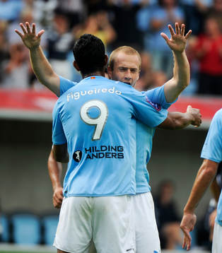 Daniel Larsson, Malmö har gjort 1-0. jubel  med Wilton