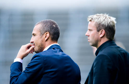 Henrik Larsson och Hans Eklund, tränare, Landskrona