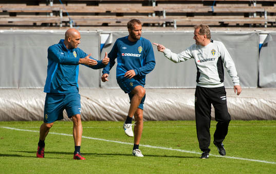 Daniel Majstorovic, Olof Mellberg och Erik Hamrén,