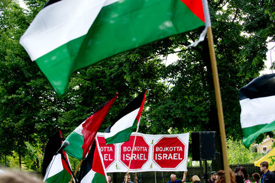 Demostration mot Israel utanför arenan