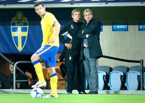 Marcus Allbäck, players Manager och Erik Hamrén,
