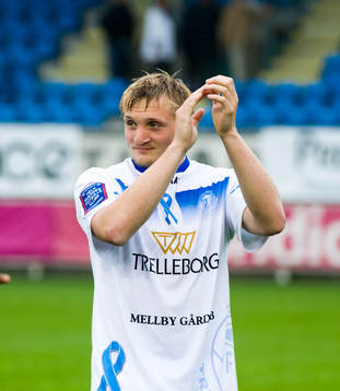 Fredrik Jensen, Trelleborg, tvåmålsskytt, jubel