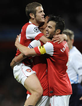 Marouane Chamakh och Cesc Fabregas, Arsenal, glädje, jubel