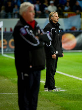 Conny Karlsson, tränare Helsingborg och Roland Nilsson,