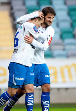 Shptetim Hasani, Norrköping, gör 1-0. Jubel