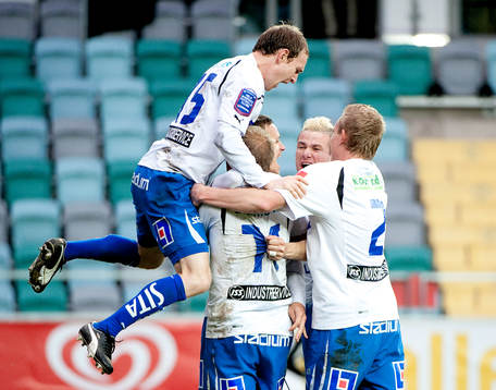 Shptetim Hasani, Norrköping, gör 1-0. Jubel