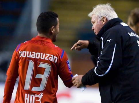 Rachid Bouaouzan och Conny Karlsson, tränare, Helsingborg