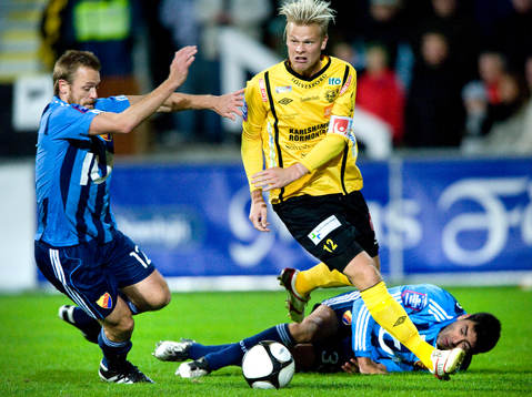 David Löfquist, Mjällby, mot Mattias Jonson och Luis