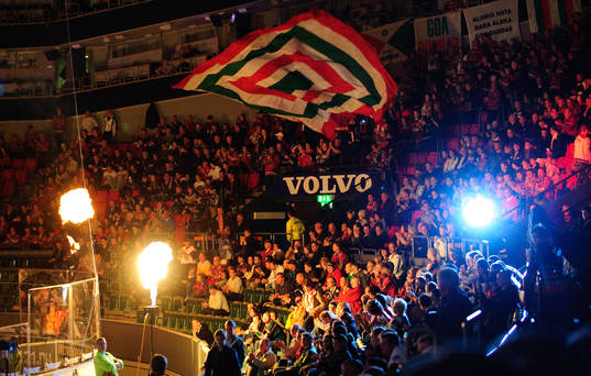 tifo, läktare, Scandinavium, flaga, eld, fyrverkeri