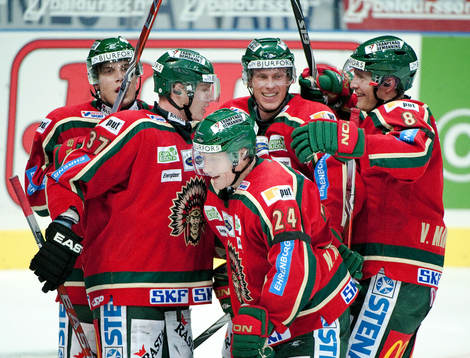 Mika Pyörälä, Frölunda, gör 2-1. Jubel