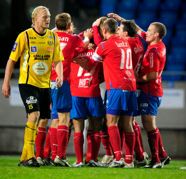 Helsingborg gjorde 2-0 genom Markus Holgersson. Jubel
