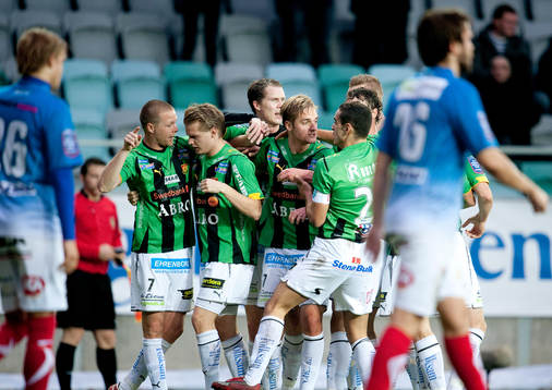 Jonas Lindberg gör 1-0 till Gais. Jubel