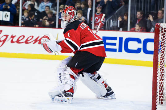 Johan Hedberg, målvakt, New Jersey, värmer upp