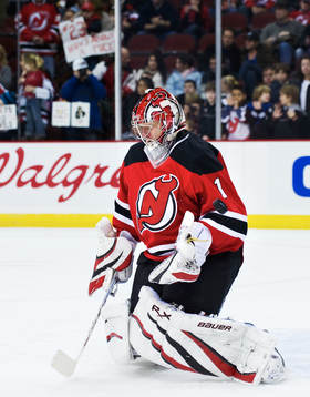 Johan Hedberg, målvakt, New Jersey, värmer upp