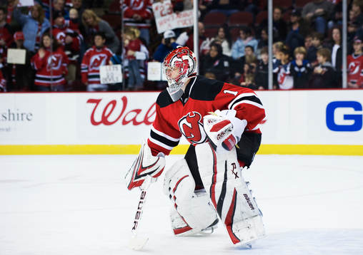 Johan Hedberg, målvakt, New Jersey, värmer upp