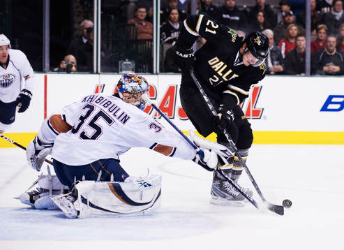 Nikolai Khabibulin, målvakt, Edmonton, stoppar Loui