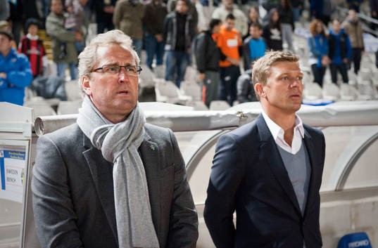 Erik Hamrén, förbundskapten och Marcus Allbäck, players