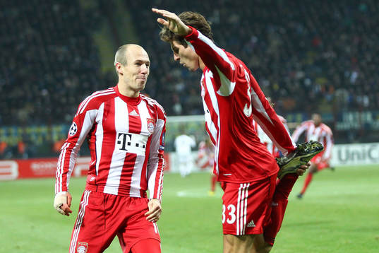 Arjen Robben och Mario Gomez, Bayern München, glädje,