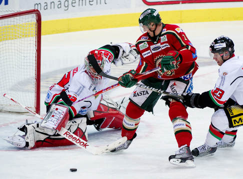 Mikael Johansson, Frölunda, Tuomas Tarkki, målvakt Modo