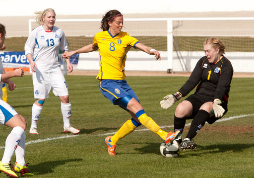 Lotta Schelin, Sverige, Thora Helgadottir, målvakt, Island