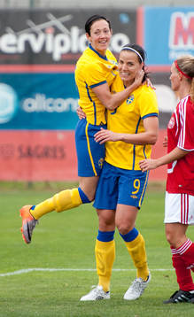 Therese Sjögran, Jessica Landström, Sverige, jubel 0-1