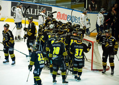 Viktor Fast, målvakt, AIK gratuleras