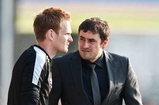 Michael Svensson och Josep Clotet Ruiz, tränare, Halmstad