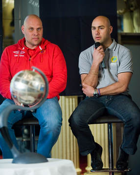 Patrik Eklöf, tränare, Djurgården och Tino Katsoulakis,