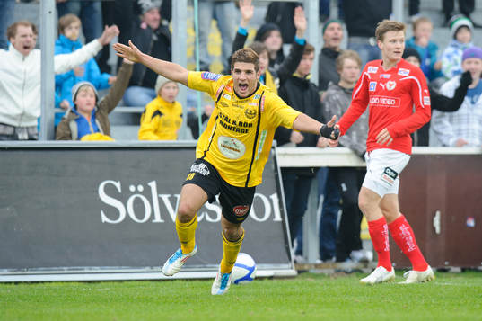 Moestafa El Kabir, Mjällby, gjorde 1-0, jubel