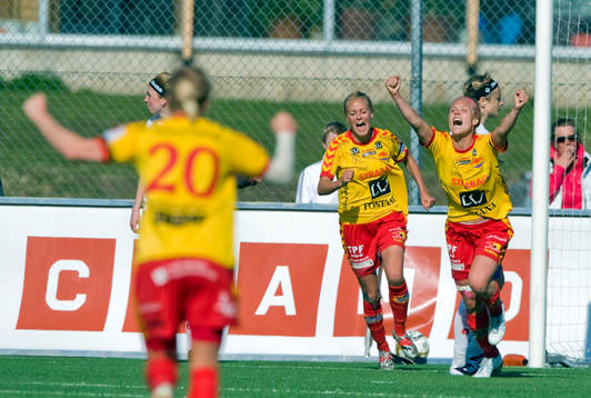 Josefin Öqvist (1-0) och Elin Ekblom Bak, Tyresö, jubel