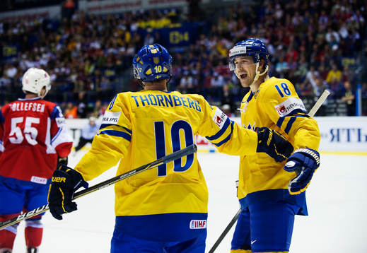 Martin Thörnberg och Patrik Berglund, Sverige, jubel