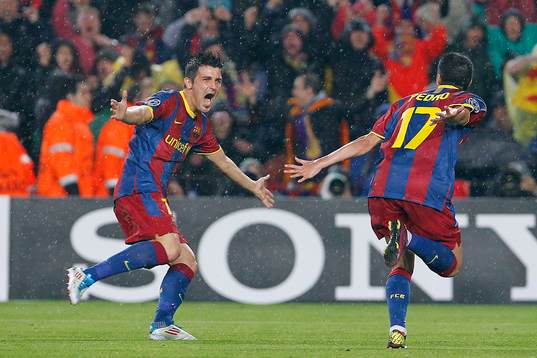 David Villa och Pedro Rodriguez, Barcelona, jubel, glädje