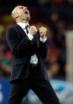 Josep  Pep Guardiola, tränare, Barcelona, jubel, glädje