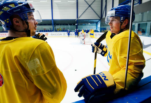 Robert Nilsson pratar med Loui Eriksson
