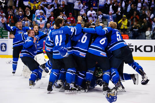 Finskt segerjubel. Jubel, glädje, VM-guld, Guld,