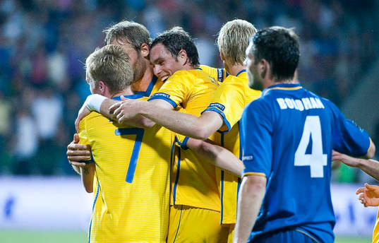 Sverige, jubel. Johan Elmander