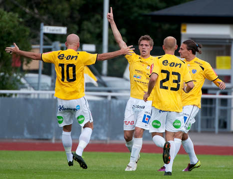Mikael Boman, Falkenberg, gör 1-0, jubel