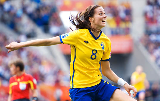 Lotta Schelin, Sverige, jubel. 1-0