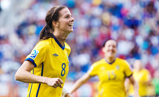 Lotta Schelin, Sverige, jubel. 1-0