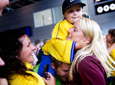 Kristin Hammarström, målvakt, Sverige, med familj