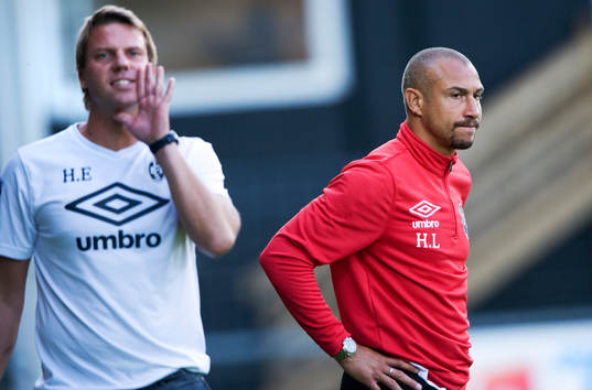 Hans Eklund och Henrik Larsson, tränare, Landskrona