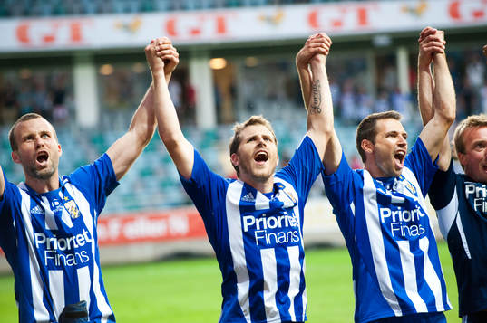 Hjalmar Jonsson, Tobias Hysén och Stefan Selakovic, jubel