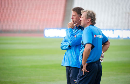 Kjell Jonevret och Erik Hamrén, förbundskapten