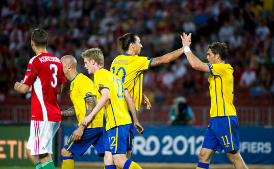 Zlatan Ibrahimovic och Johan Elmander, Sverige, jubel