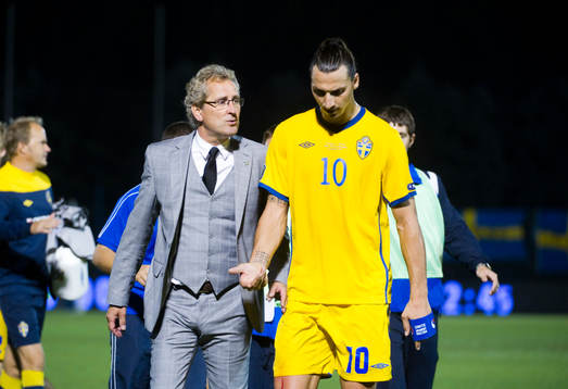 Erik Hamrén, förbundskapten pratar med Zlatan Ibrahimovic